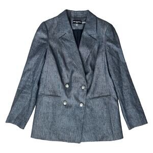 Karl Lagerfeld Paris Women's Double Breasted Blue Linen Blazer Size 6